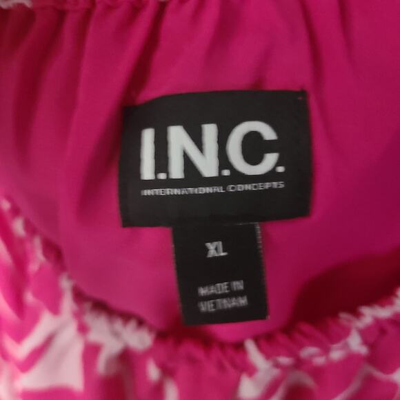 INC International Concepts Pink & White Floral Print Peasant SS Blouse XL - Picture 2 of 9